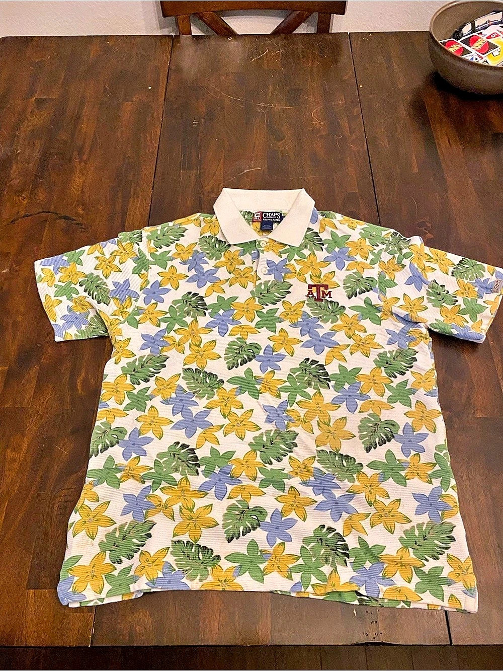 Chaps Ralph Lauren Allover Floral Polo Shirt Floral Polo Shirt White Green Large